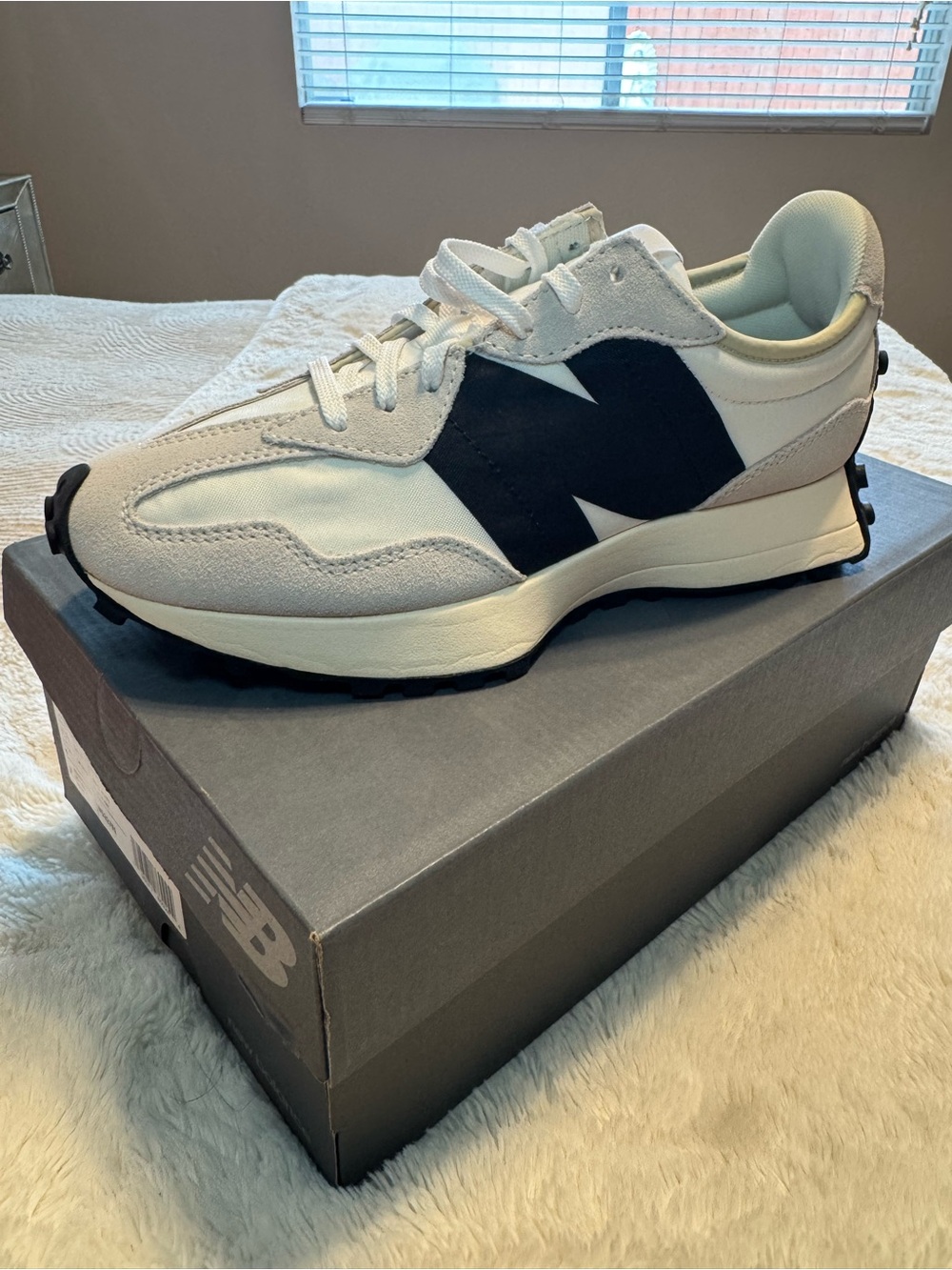 New Balance White and Black Retro-Style Runner Sneakers